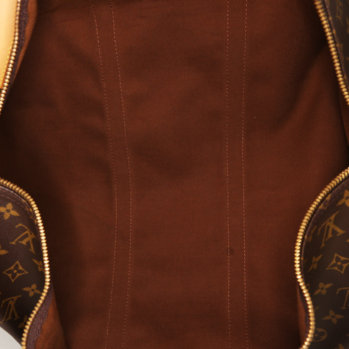 Bolsa de viaje Louis Vuitton Keepall 50 cm en lona Monogram marrón y cuero natural - Detail D2