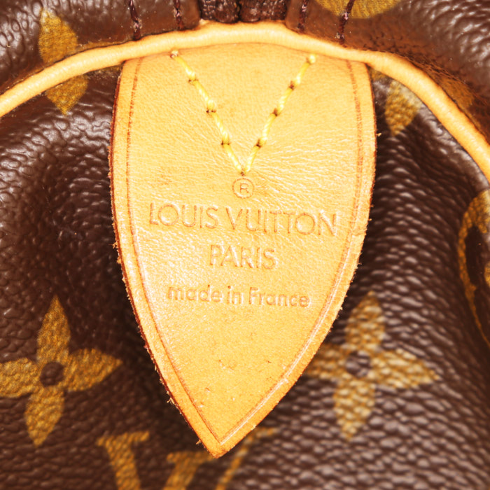 Sac de voyage Louis Vuitton Keepall 50 cm en toile monogram marron et cuir naturel - Detail D3