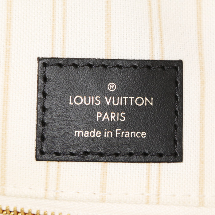 Sac cabas Louis Vuitton Onthego grand modèle édition limitée Jungle en toile monogram bicolore beige et orange - Detail D4