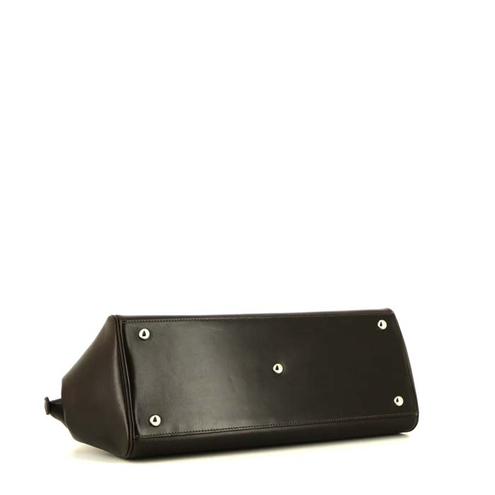 Hermes Paris-Bombay handbag in brown box leather - Detail D4