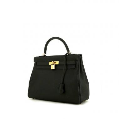 Bolso bandolera Hermès Kelly 32 en cuero togo negro