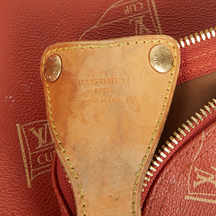 Sac de voyage Louis Vuitton America's Cup en toile monogram enduite rouge et cuir naturel - Detail D4