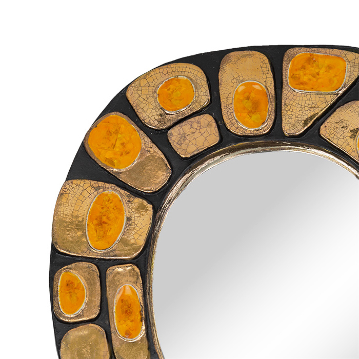 Mithé Espelt, rare "Abalone" mirror, in embossed and glazed earthenware, crackled gold and crystallized glass, model designed in 1978 - Detail D1