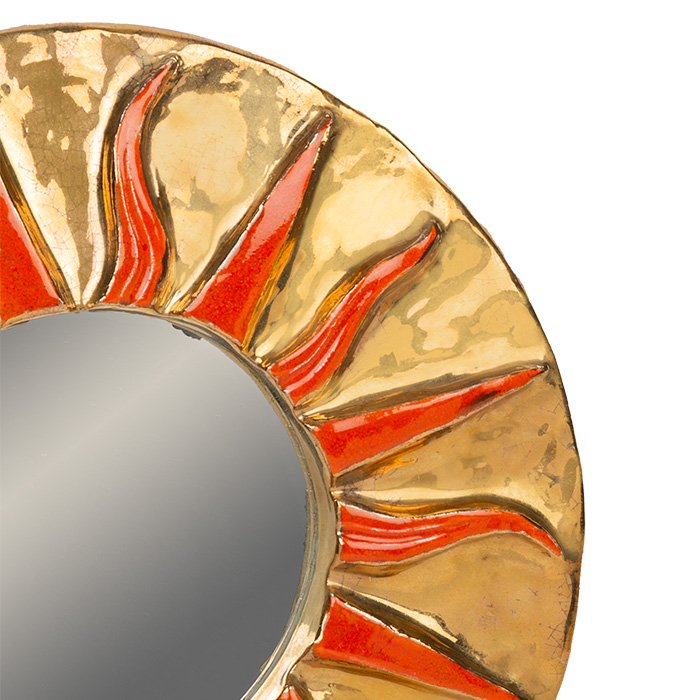 Mithé Espelt, "Inti" sun mirror, in embossed and glazed earthenware, crackled gold, from the 1975's - Detail D1