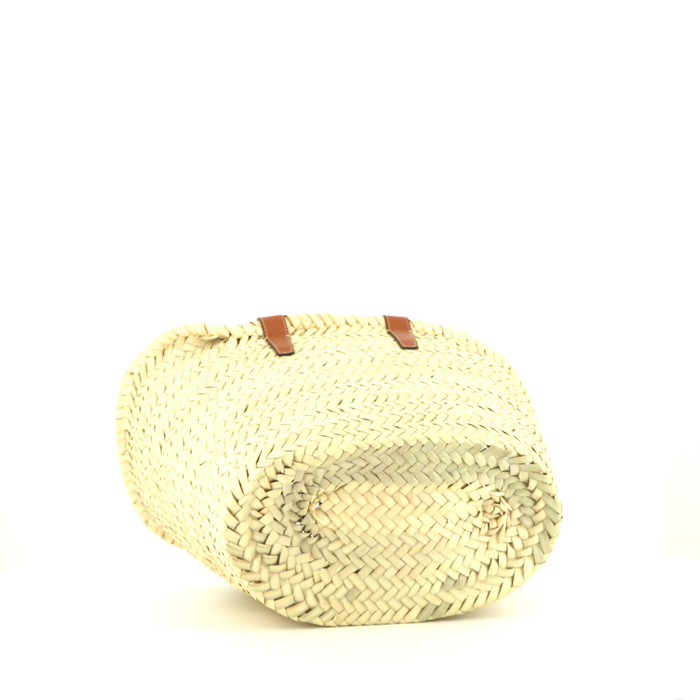 Bolso Cabás Celine Panier Triomphe Teen en raffia natural y cuero color oro - Detail D5