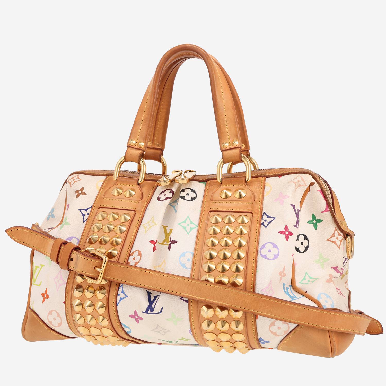 Sac à main Louis Vuitton Courtney en toile monogram multicolore et cuir naturel