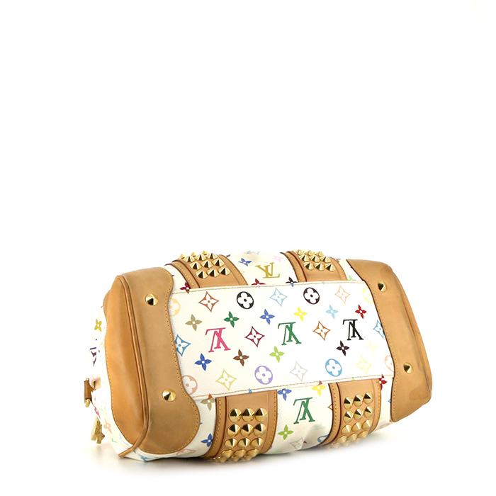 Sac à main Louis Vuitton Courtney en toile monogram multicolore et cuir naturel - Detail D5