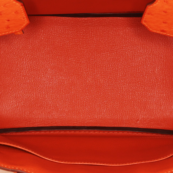 Hermes Birkin 30 cm handbag in orange ostrich leather - Detail D2