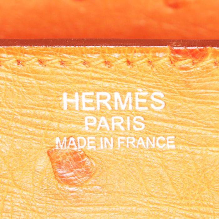 Hermes Birkin 30 cm handbag in orange ostrich leather - Detail D3