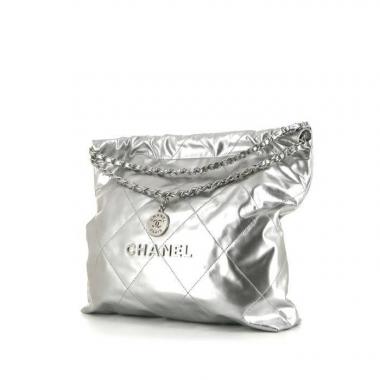 Chanel Sports Line Boston Bag Handbag Coco Mark Silver x Gray