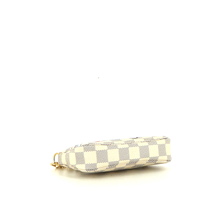 Pochette Louis Vuitton  Pochette accessoires in tela a scacchi azzurro e pelle rosa - Detail D4