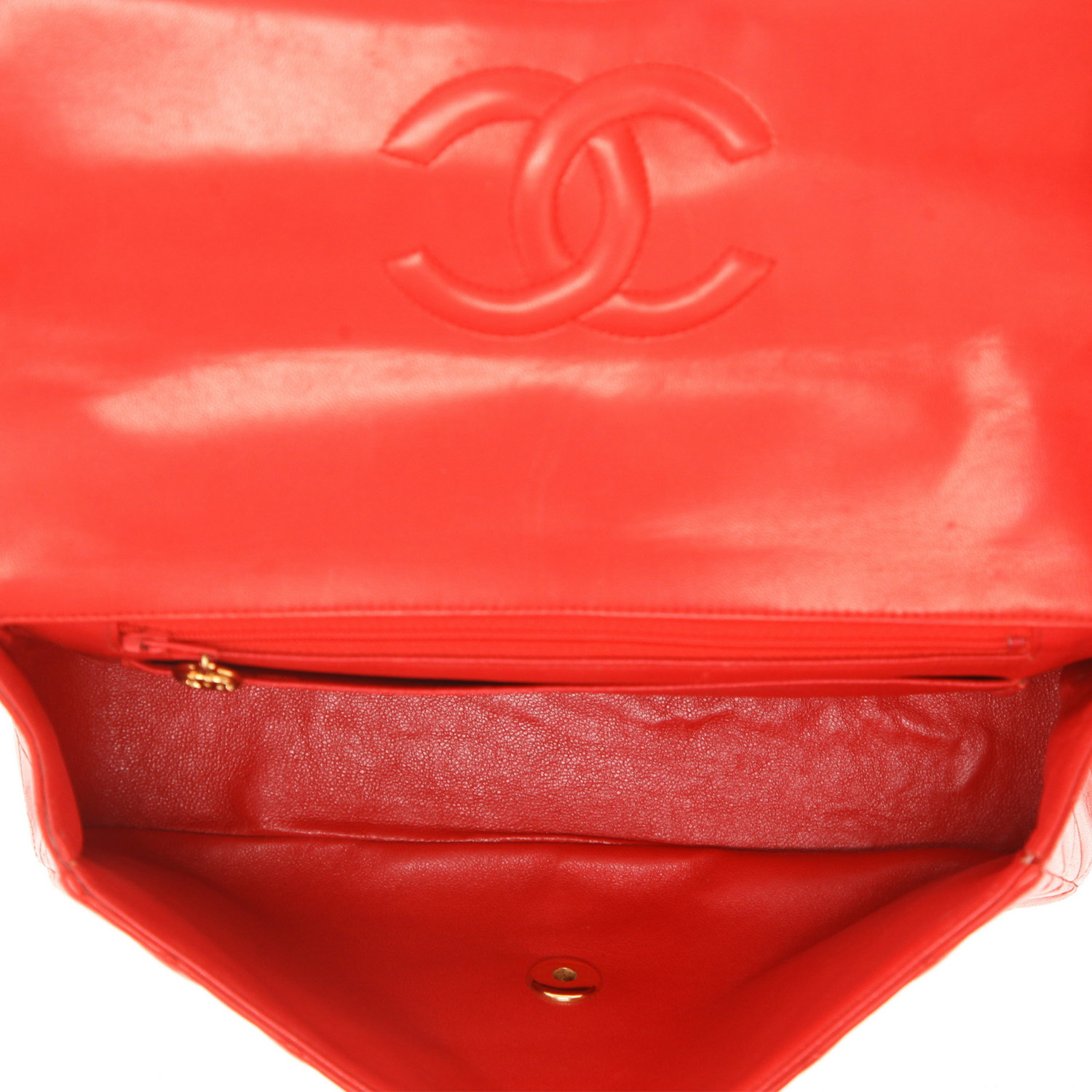 Sac à main Chanel Vintage en cuir matelassé rouge - Detail D3
