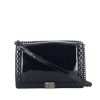 Chanel Boy shoulder bag in navy blue patent leather - 360 thumbnail