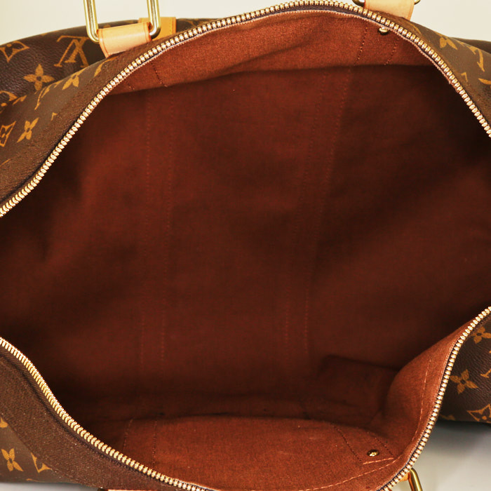 Borsa a tracolla Louis Vuitton Sac de Gym in tela monogram marrone e pelle naturale - Detail D3