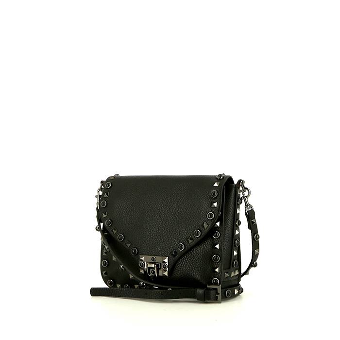 Valentino Rockstud shoulder bag in black grained leather - 00pp