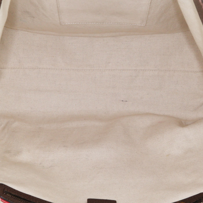 Sac cabas Gucci Suprême GG en toile monogram enduite beige et cuir marron - Detail D3