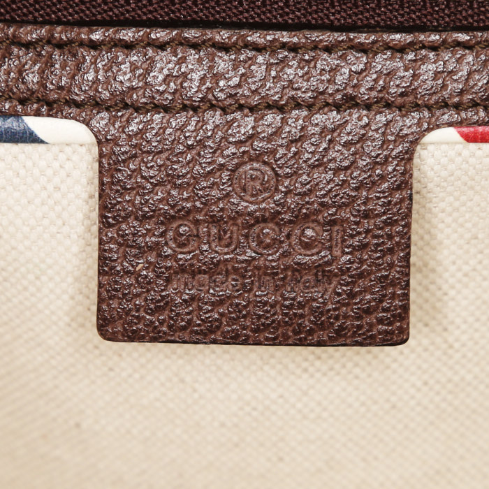 Gucci Suprême GG shopping bag in beige monogram canvas and brown leather - Detail D4