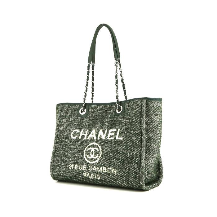 Chanel Deauville Shopping Bag in Green Canvas and Green Leather