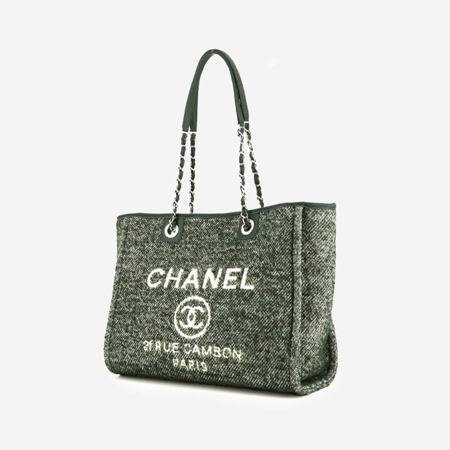 Sac cabas Chanel  Deauville en toile verte et cuir vert