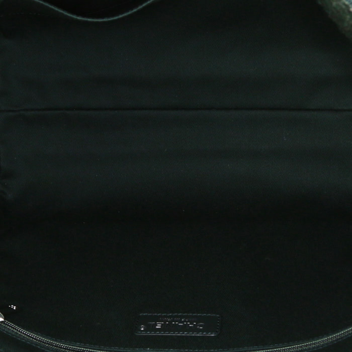 Sac cabas Chanel  Deauville en toile verte et cuir vert - Detail D2