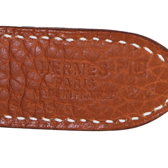 Bolso de mano Hermes Trim en cuero togo color oro - Detail D3