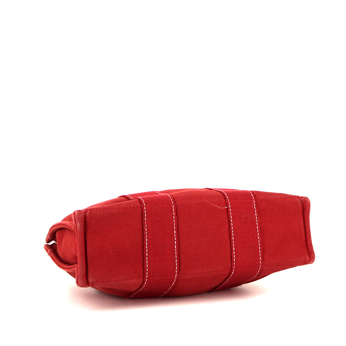 Sac cabas Hermes Toto Bag - Shop Bag en toile rouge - Detail D4