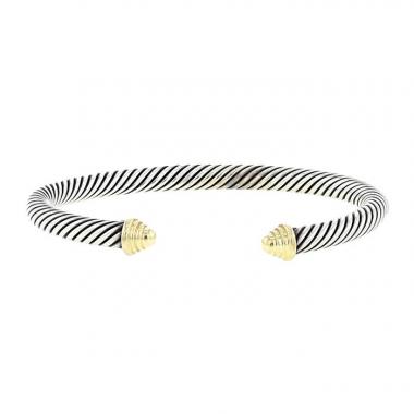 Brazalete redondo abierto David Yurman Cable Classique en plata y oro amarillo de 14 quilates