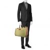 Hermès shopping bag in khaki canvas and brown Courchevel leather - Detail D1 thumbnail