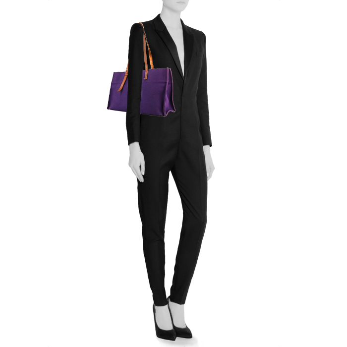Bolso Cabás Hermès Etrivière  en lona violeta y cuero marrón - Detail D1