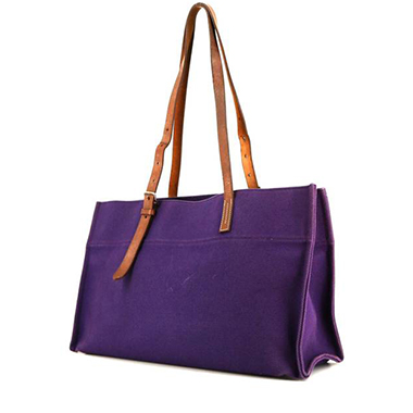 Bolso Cabás Hermès Etrivière  en lona violeta y cuero marrón