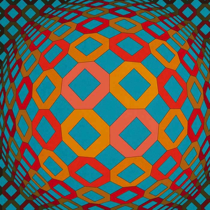 Victor Vasarely, "Okta-2" ou "Octa-Sarga", tirée de l'album "11+1", sérigraphie en couleurs sur papier, signée et numérotée, de 1985 - Detail D1