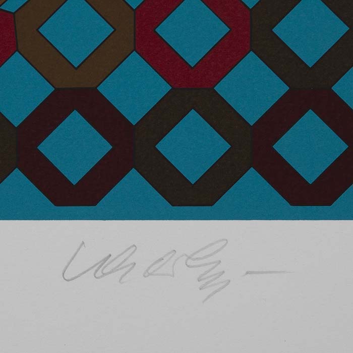 Victor Vasarely, "Okta-2" ou "Octa-Sarga", tirée de l'album "11+1", sérigraphie en couleurs sur papier, signée et numérotée, de 1985 - Detail D3