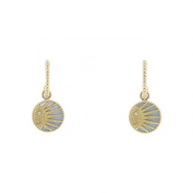 Paire de boucles d'oreilles en or jaune,  nacre,  onyx et diamants