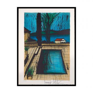 Bernard Buffet, "Saint-Tropez, La piscine de la Maison", tirée de l'album "Saint-Tropez", lithographie en couleurs sur papier, signée et annotée EA, de 1979