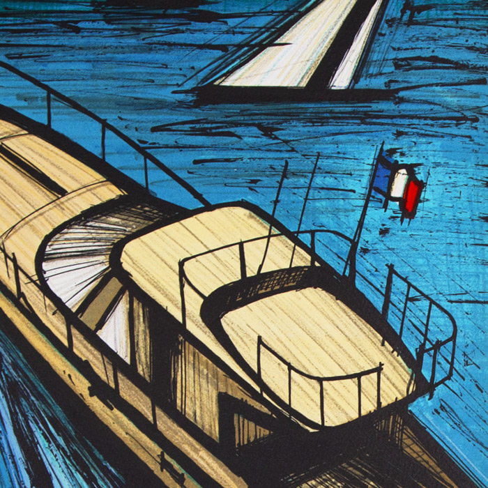 Bernard Buffet, "Full speed in the gulf", from the "Saint-Tropez" album, lithograph in colors on paper, signed and annotated EA (AP), of 1979 - Detail D1
