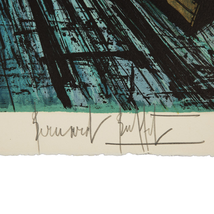 Bernard Buffet, "Full speed in the gulf", from the "Saint-Tropez" album, lithograph in colors on paper, signed and annotated EA (AP), of 1979 - Detail D3