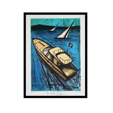 Bernard Buffet, "Pleine Vitesse dans le Golfe", tirée de l'album "Saint-Tropez", lithographie en couleurs sur papier, signée et annotée EA, de 1979