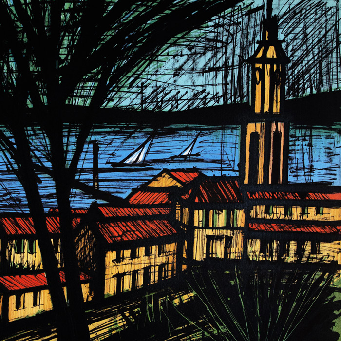 Bernard Buffet, "Saint-Tropez village", lithograph in nine colors on Arches paper, signed and annotated EA (AP), of 1981 - Detail D1