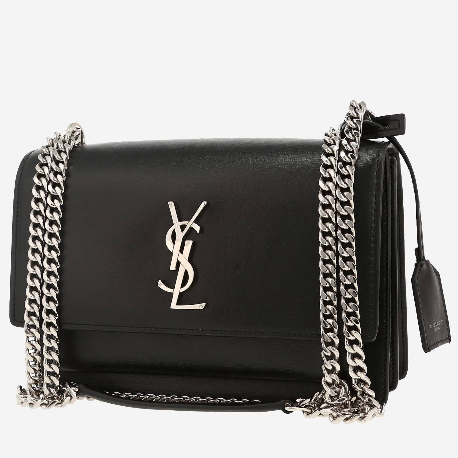 Sac bandoulière Saint Laurent  Sunset moyen modèle  en cuir noir