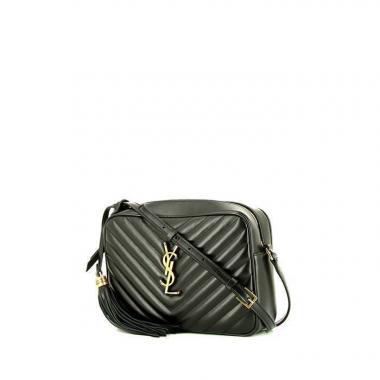 Saint Laurent Lou Sac Caméra shoulder bag in black chevron quilted leather