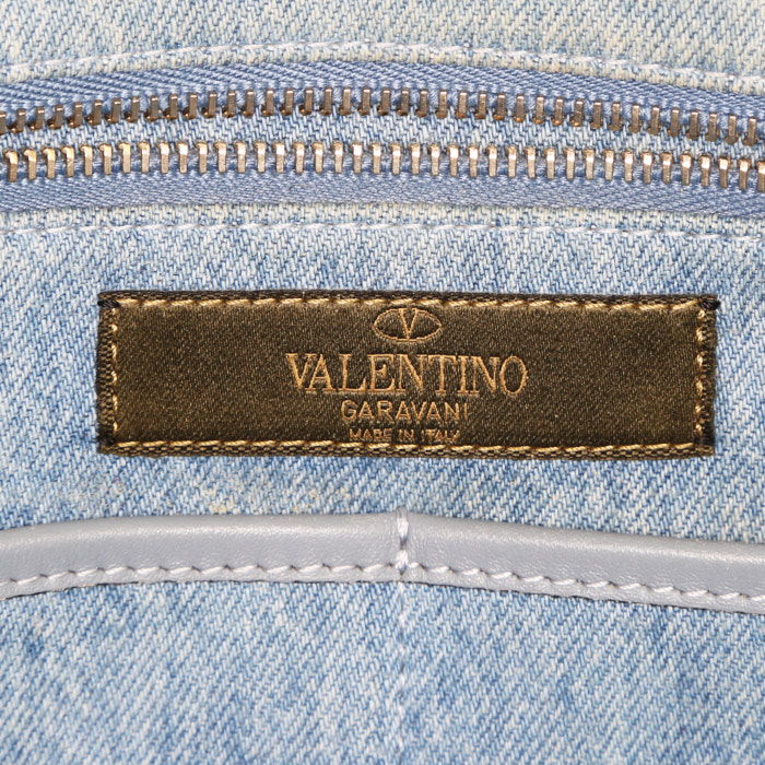 Sac à main Valentino Rockstud trapeze en denim bleu - Detail D4