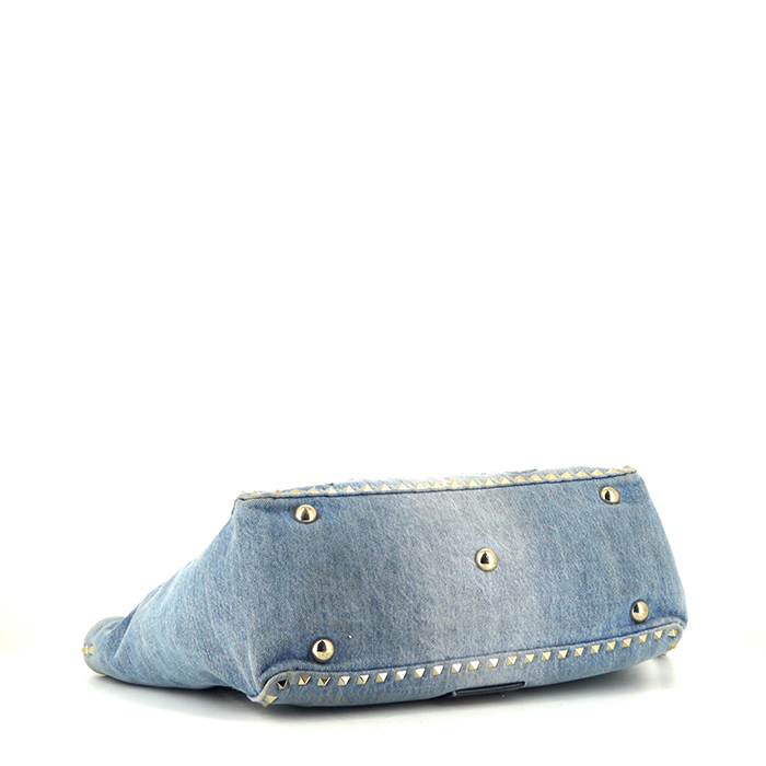 Borsa Valentino Rockstud trapeze in denim blu con motivo a farfalla - Detail D5