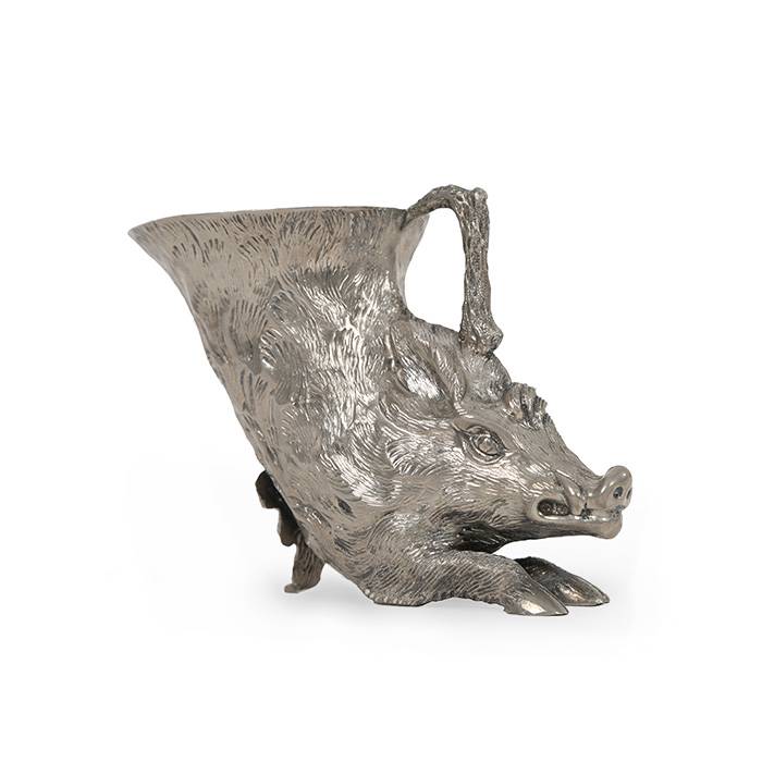 Gabriella Crespi, "Wild Boar" rython timpani, for Christian Dior Home, in chiselled silvered metal, signed, from the 1970's - 00pp