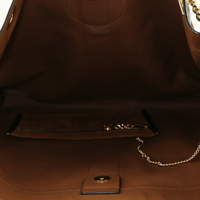 Sac cabas Gucci Rajah en daim marron et cuir verni noir - Detail D2