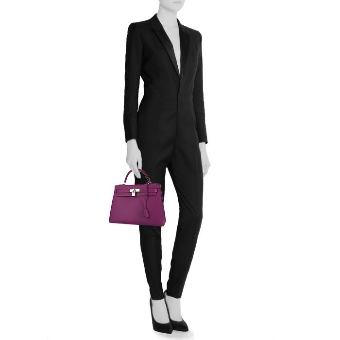 Sac à main Hermes Kelly 32 cm en cuir epsom violet Anemone - Detail D1