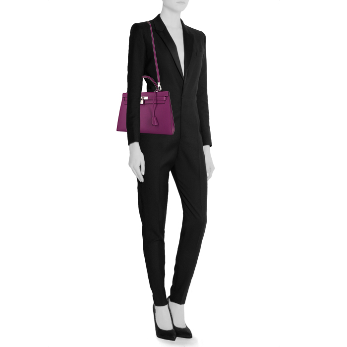 Sac à main Hermes Kelly 32 cm en cuir epsom violet Anemone - Detail D2