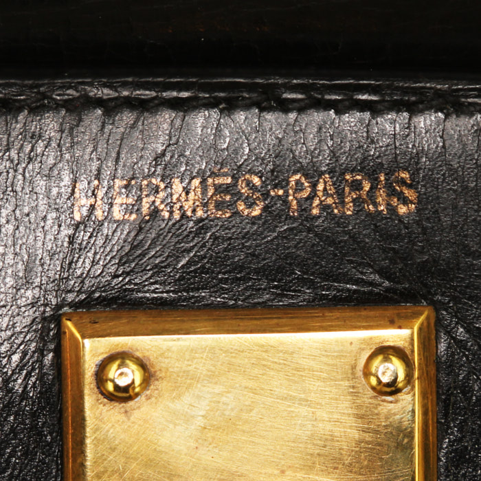 Sac de voyage Hermes Haut à Courroies en cuir box noir - Detail D3