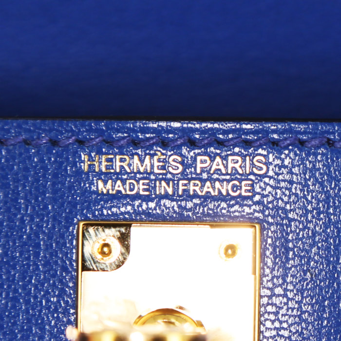 Hermès Kelly 20 cm handbag in royal blue Mysore leather - Detail D4