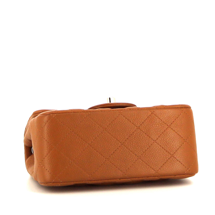 Borsa a tracolla Chanel Mini Timeless in pelle martellata e trapuntata color cognac - Detail D4