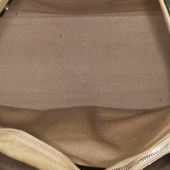 Sac à main Saint Laurent Muse Two en cuir vert et toile beige - Detail D2